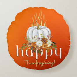 Almofada Redonda Laranja Feliz Ação de Graças Queda Floral Pumpkin