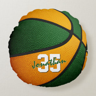 Almofada Redonda laranja verde cores meninelas basquetebol