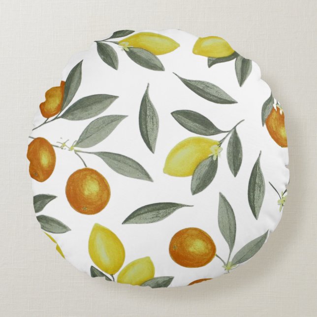 Almofada Redonda Laranjas e limões (Frente)
