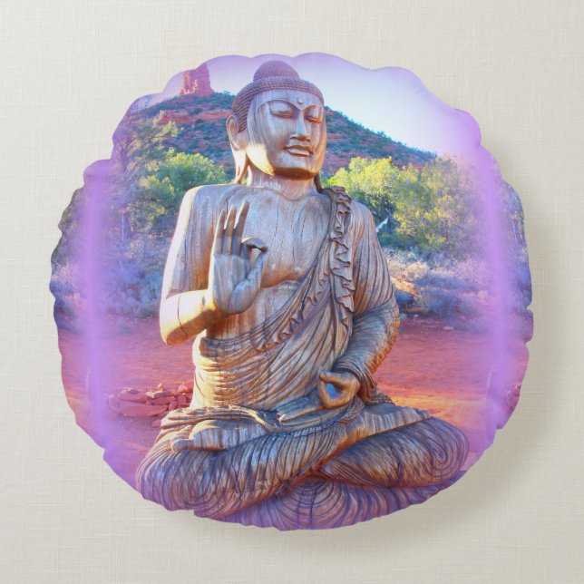 Almofada Redonda lavanda aura buddha (Frente)