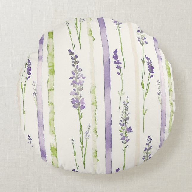 Almofada Redonda Lavender Stripes Floral   (Frente)