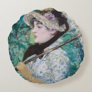 Almofada Redonda Le Printemps Manet Immpressionist Art Painting