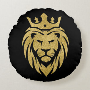 Almofada Redonda Leão com Coroa - Estilo Dourado 3