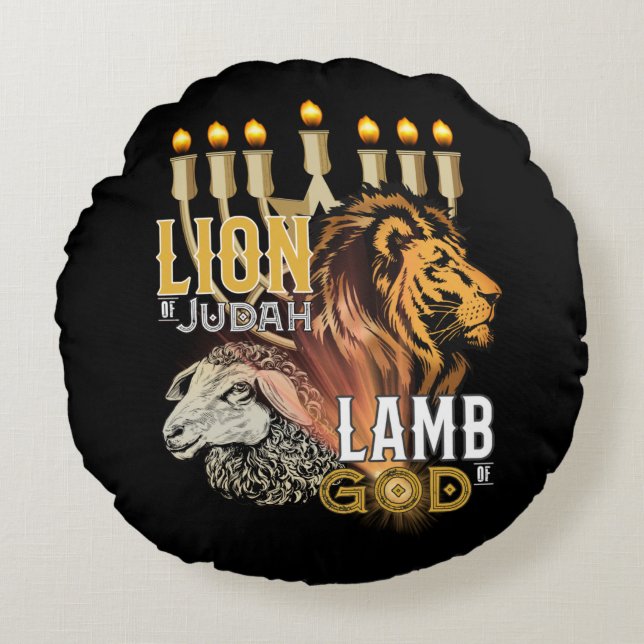 Almofada Redonda Leão De Judah Lamb De Deus (Frente)