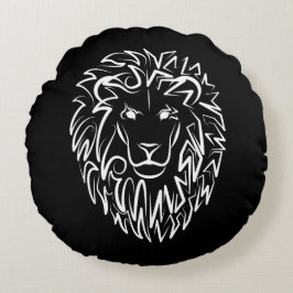 Almofada Redonda Leão Tribal Negro e Branco