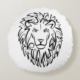 Almofada Redonda Leão Tribal Negro e Branco