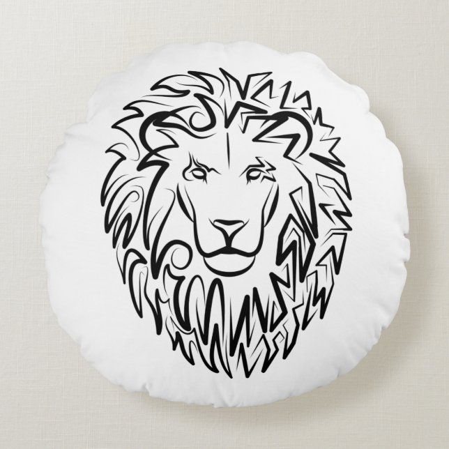 Almofada Redonda Leão Tribal Negro e Branco (Frente)