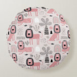 Almofada Redonda Leões Pretos Rosa Boho Rainbows Moderno<br><div class="desc">Leões simples e rosas,  bonitos,  rosas e pretos,  de bolos e arco-íris. Tão simples e doce. Perfeito para o berçário de uma menina.</div>