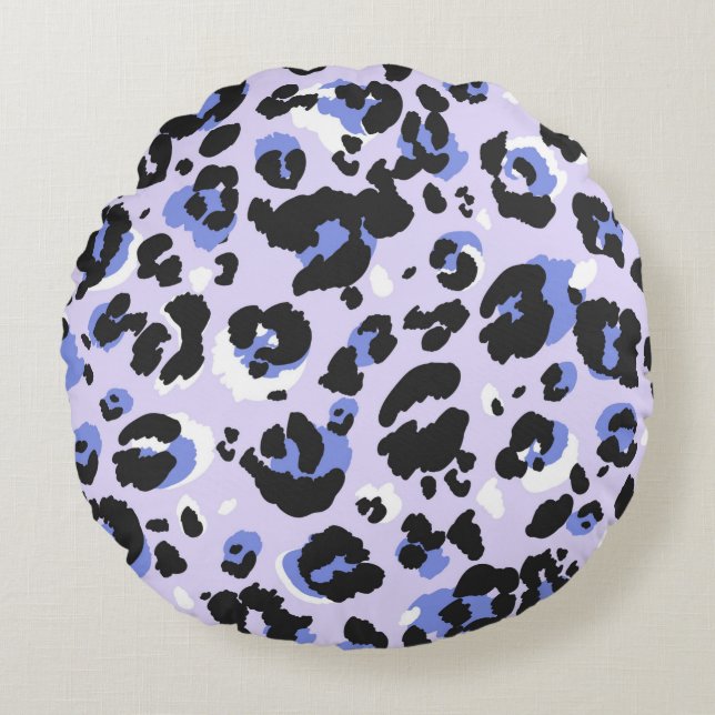 Almofada Redonda Leopard pattern seamless. Purple leo skin texture. (Frente)