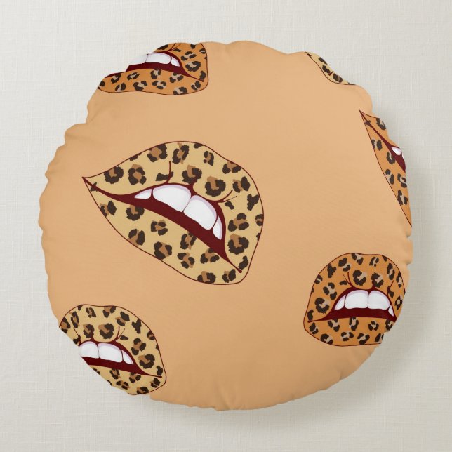 Almofada Redonda Leopard print lips seamless pattern,cheetah lips d (Frente)