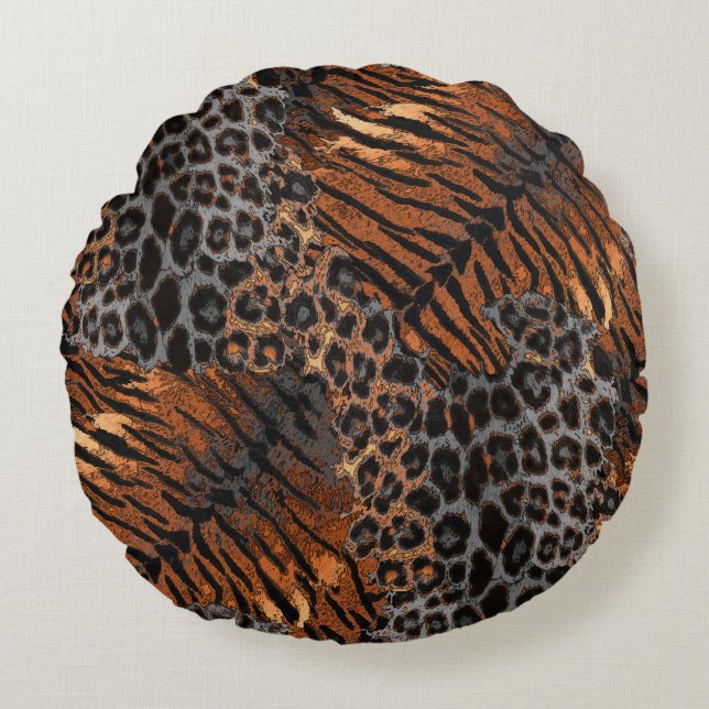 Almofada Redonda Leopard tiger skin trendy (Frente)