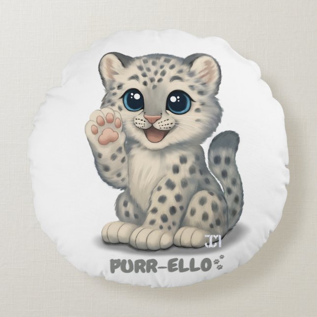 Almofada Redonda Leopardo-das-neves - Ron-ronel (Frente)