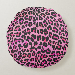 Almofada Redonda Leopardo, Impressão preto e rosa quente