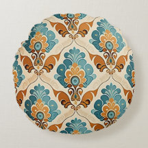 Leques Florais em Turquesa e Ocre sobre Creme Suav