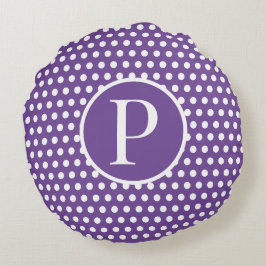 Almofada Redonda Letra inicial personalizada moderna Bolinhas Roxo