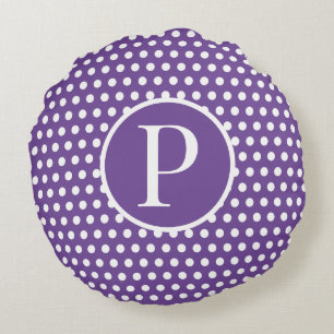 Almofada Redonda Letra inicial personalizada moderna Bolinhas Roxo
