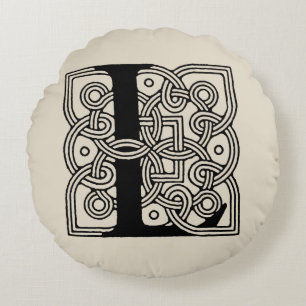 Almofada Redonda Letra L Vintage Celtic Knot Monograma