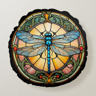 Almofada Redonda Libélula de Vidro Art Nouveau