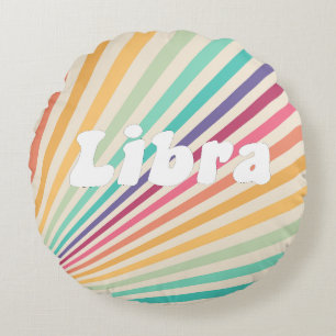 Almofada Redonda Libra Zodiac Retro Astrologia Arco-Íris