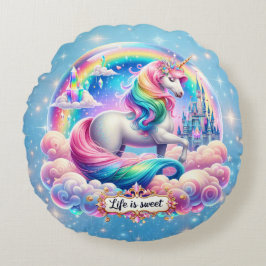 Almofada Redonda Life Is Sweet Unicorn Rainbow Castle Pillow Gift