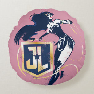Almofada Redonda Liga da Justiça   Mulher Maravilha & Ícone Pop A