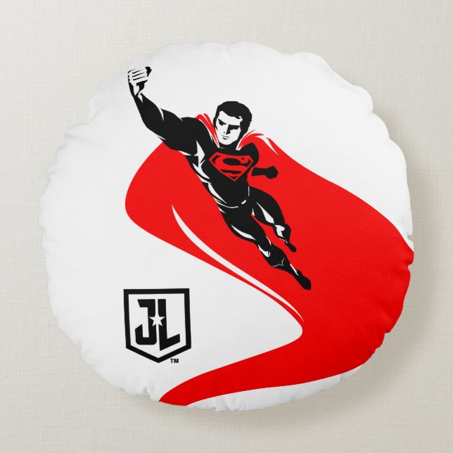 Almofada Redonda Liga da Justiça | Superman Flying Noir Pop Art (Frente)