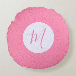 Almofada Redonda Light Pink Squiggly Squares Personalize Initial 