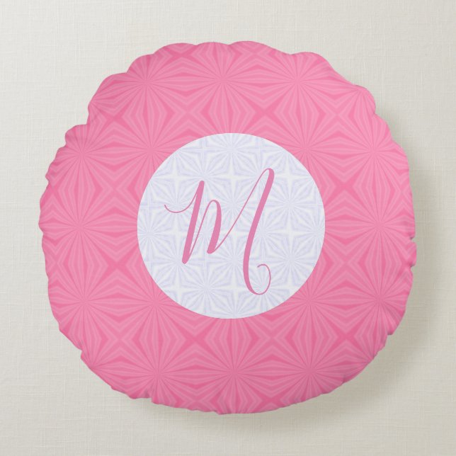 Almofada Redonda Light Pink Squiggly Squares Personalize Initial  (Frente)