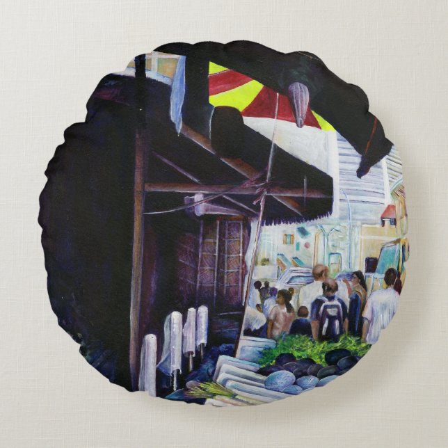 Almofada Redonda Lighter Side of Lavanda Street, Singapura (Frente)