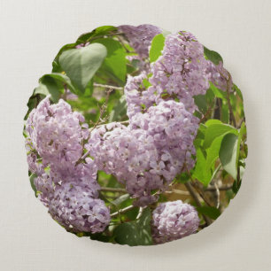 Almofada Redonda Lilac Bush Lindas Flores de primavera Roxas