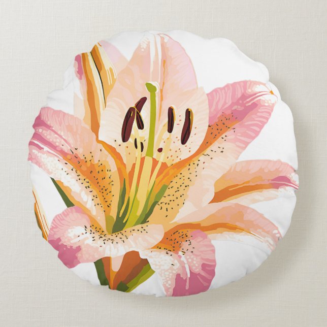 Almofada Redonda Lily Pink Flower | Belo Pintura (Frente)
