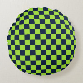 Almofada Redonda Lime and navy checkerboard pattern