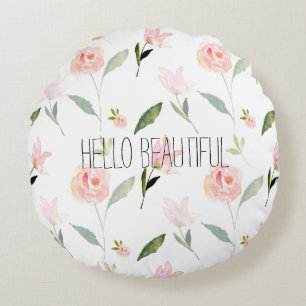 Almofada Redonda Linda D-C Amarelo Floral Rosa