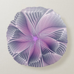 Almofada Redonda Linda Flor Rosa Arte Abstrato Fractal Moderno