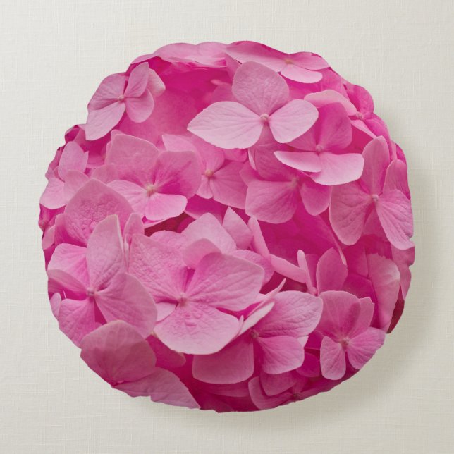 Almofada Redonda Linda Hydrangea florescente rosa, Elegante Floral (Frente)