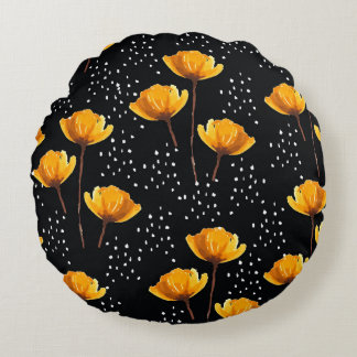 Almofada Redonda Linda ilustração de flores e bolinhas