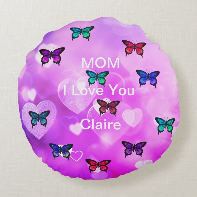 Almofada Redonda Lindas Borboletas e Corações (Verso)