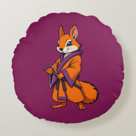Almofada Redonda Lindo Esquilo Samurai Japonês