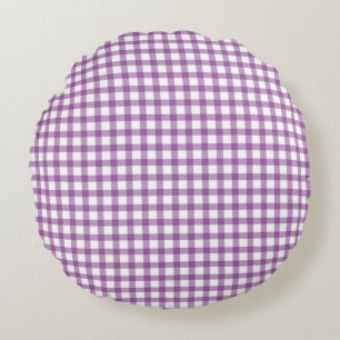 Almofada Redonda Lindo Padrão Xadrez Gingham Roxo Retro