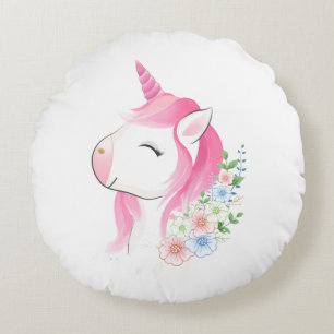 Almofada Redonda Lindo Unicórnio Bebê Aquarela Personalizado Na