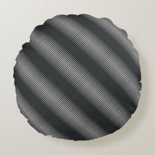 Almofada Redonda Linhas de gradação preto e branco ultra-finas
