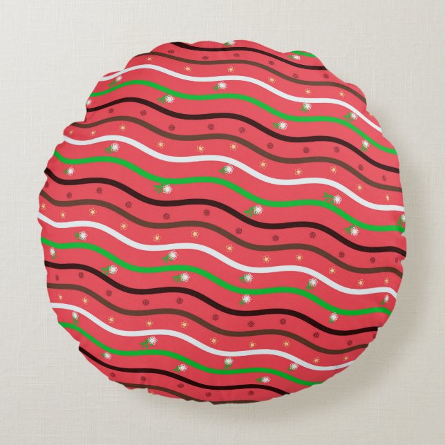 Almofada Redonda Linhas e flores (Frente)