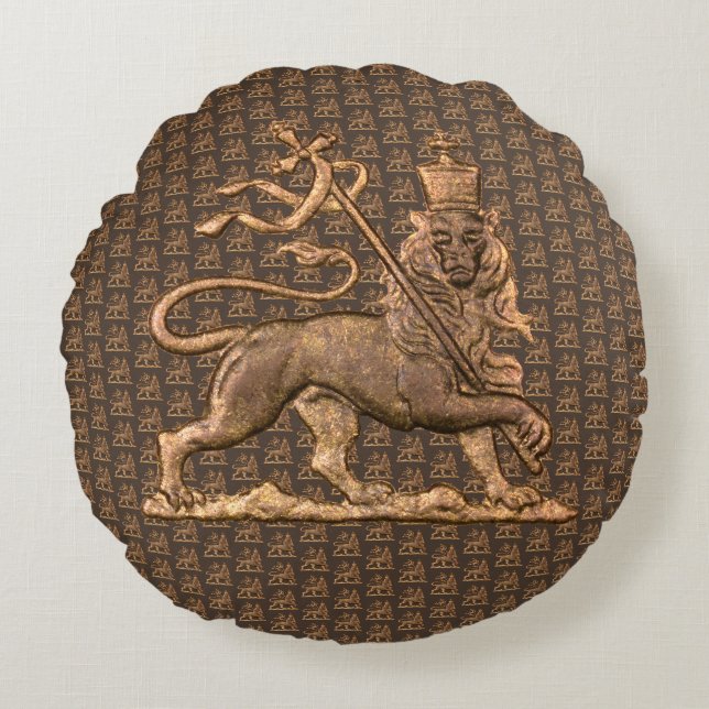 Almofada Redonda Lion of Judah Jah Army INI Haile Selassie Rasta (Frente)