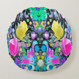 Almofada Redonda Lírio Olhar para as Estrelas, Rosa e Hibisco Rosa 