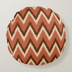 Almofada Redonda Listras de Ikat Chevron - oxidação, Brown e bege