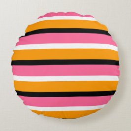 Almofada Redonda Listras Laranjas Rosa Linhas Horizontais