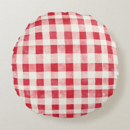 Almofada Redonda Listras Xadrez Vermelho Creme de Aniversário