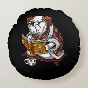 Almofada Redonda Livro Inglês Lendo Cachorro Engraçado Pet
