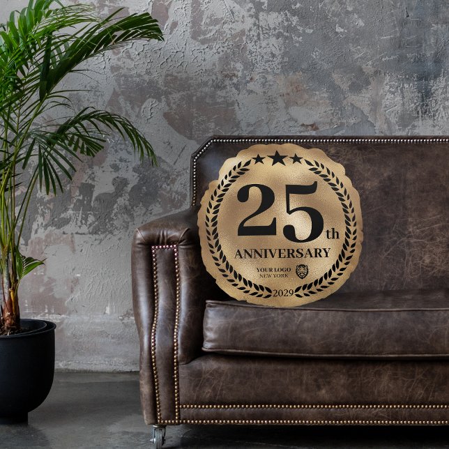 Almofada Redonda Logotipo comercial do 25 Dourado (Gold 25th Anniversary Business Logo Round Pillow
)