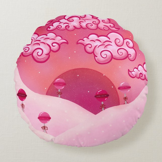 Almofada Redonda Lolipps e nuvens bonito (Frente)